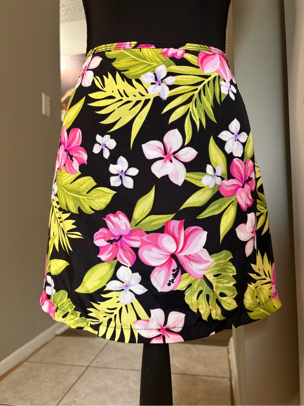 Catalina Black Mini Skort with Pink & Green Tropical Print